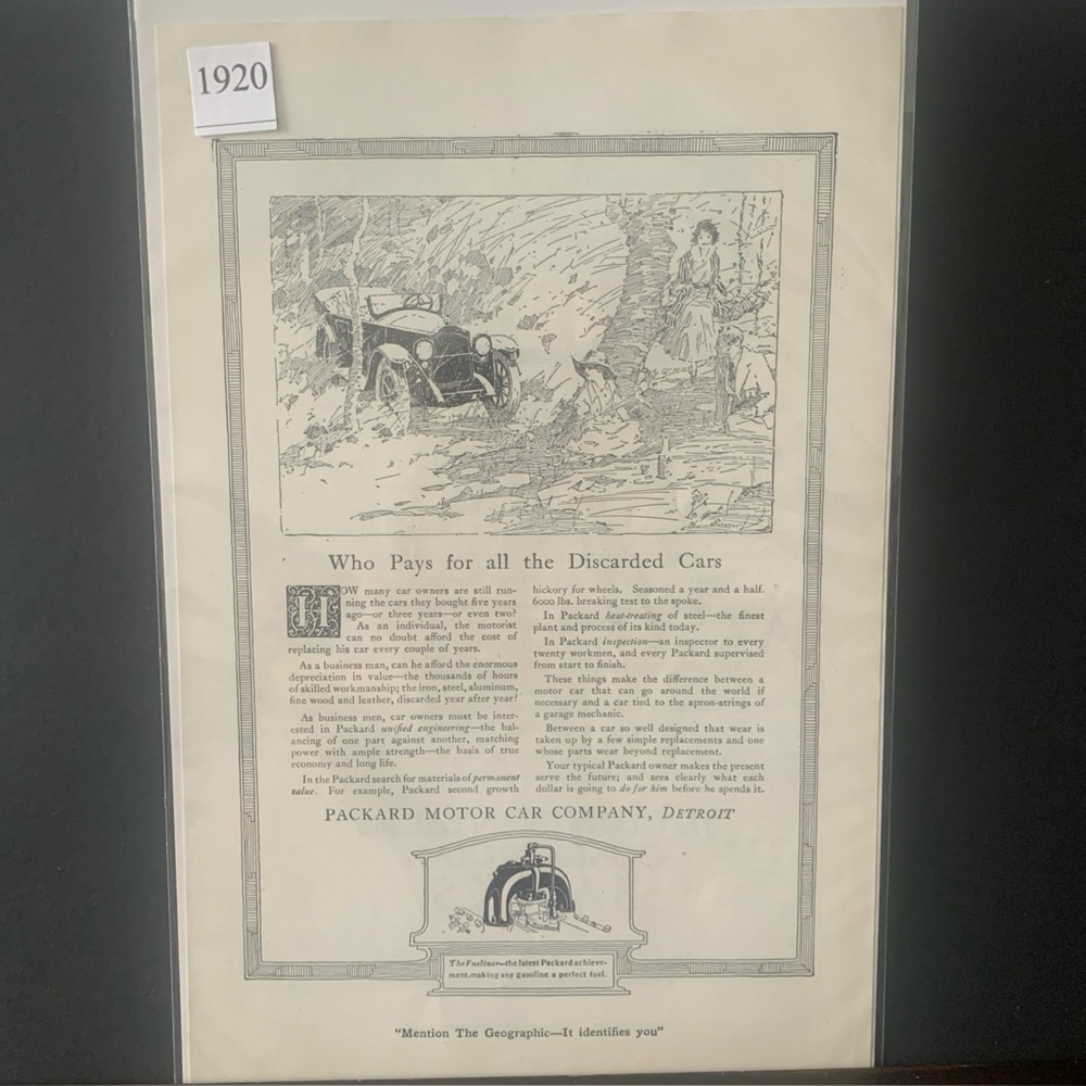 Vintage 1920 Packard Who pays For Discarded Cars Ad Advertisement